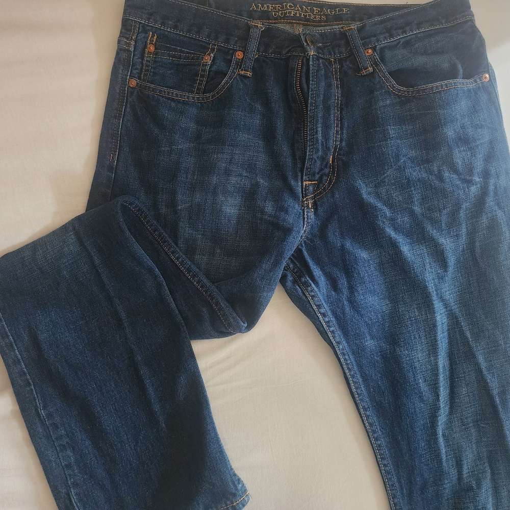 American Eagle Outfitters Men's Dark Blue Relaxed Jeans